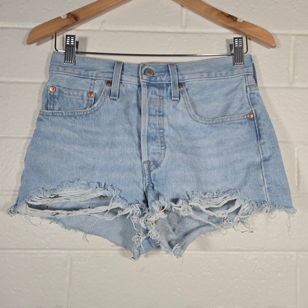 Levi's 501 Original Shorts 26 Light Wash Distressed High Rise Denim Cutoff